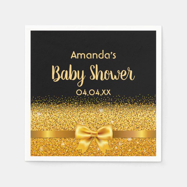 Baby Dusche schwarzer goldener Bogen elegant Serviette (Vorderseite)