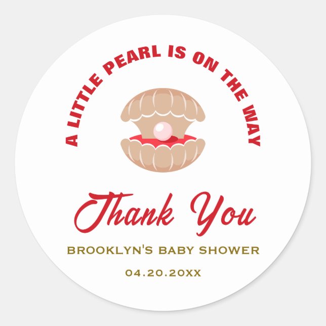 Baby Dusche Seashell eine kleine Perle ist unterwe Runder Aufkleber (Vorderseite)