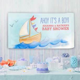 Baby Dusche Segel Boot blau rot Brauch Banner