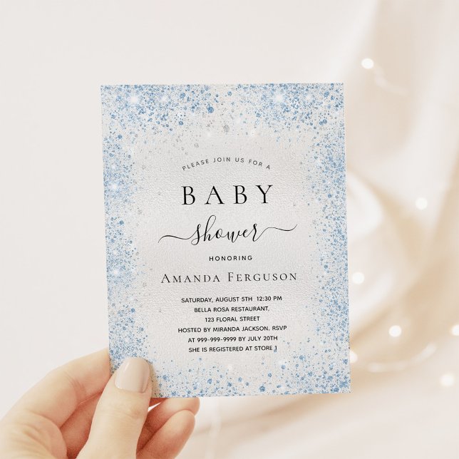 Baby-Dusche Silblblau-Junge-Einladung Flyer (Von Creator hochgeladen)