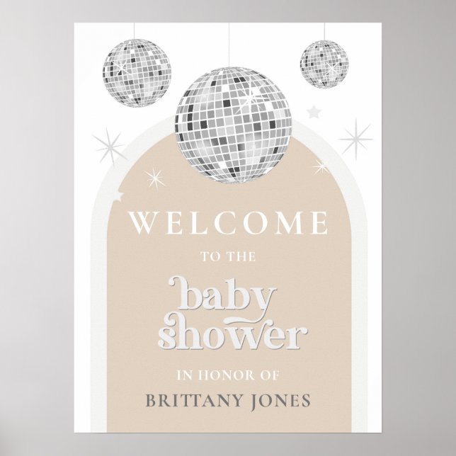 Baby Dusche Single Retro Disco Ball Begrüßungszeic Poster (Vorne)