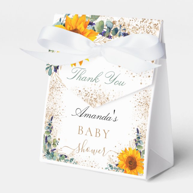 Baby Dusche Sonnenblume Eukalyptus Glitzer vielen  Geschenkschachtel (Vorderseite)