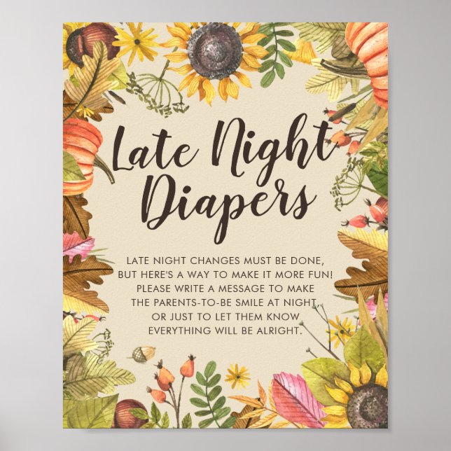 Baby Dusche Spate Night Diapers Pumpkins Sonnenblu Poster (Vorne)