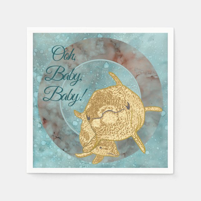 Baby Dusche Standard Napkin Gold Dolphin Baby Mama Serviette (Vorderseite)