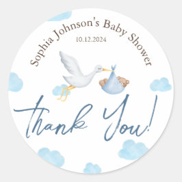 Baby-Dusche, Storchlieferung, Baby Boy Runder Aufkleber