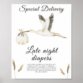 Baby-Dusche Stork - Späte Nacht Windeln Spiel Poster