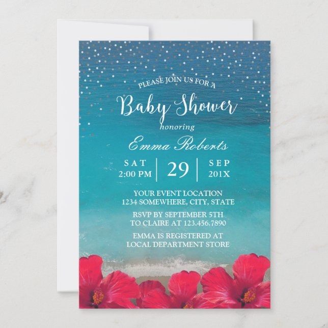 Baby Dusche Summer Beach Tropical Floral Confetti Einladung (Vorderseite)