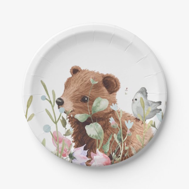 Baby Dusche Süße Tier Bear Paper Teller (Vorderseite)