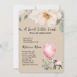 Baby Dusche Sweet Little Lamb Pink Ballon Einladung