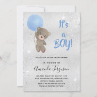 Baby Dusche Tedbear Bärenjunge Blau Silber