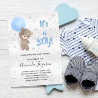 Baby Dusche Tedbear Bärenjunge Blue Silber Star