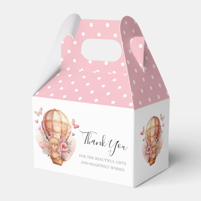 Baby Dusche Teddy Hot Air Ballon Soft Pink Gefalle Geschenkschachtel (Vorderseite)