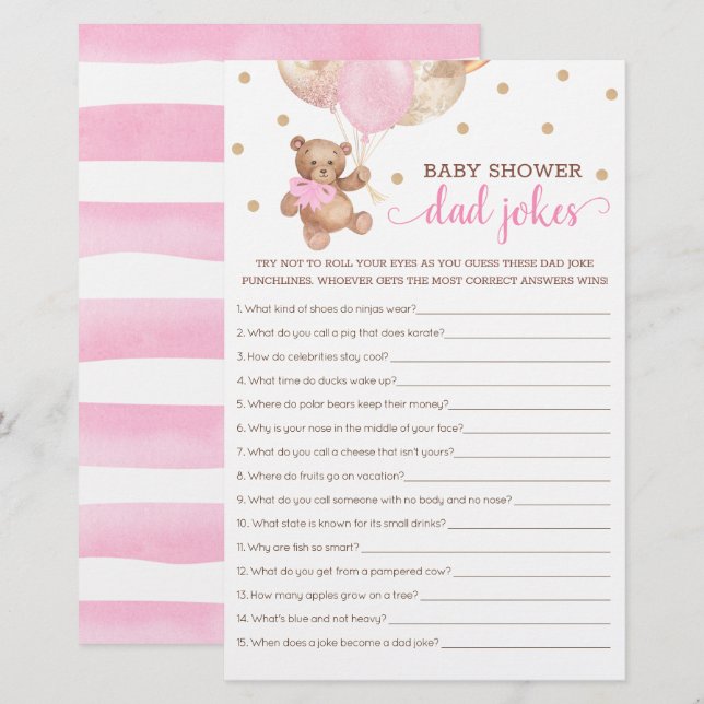 Baby Dusche Vater Jokes Game Teddy Bear Pink (Vorne/Hinten)
