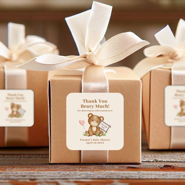 Baby Dusche Vielen Dank Beary Much Quadratischer Aufkleber (Von Creator hochgeladen)