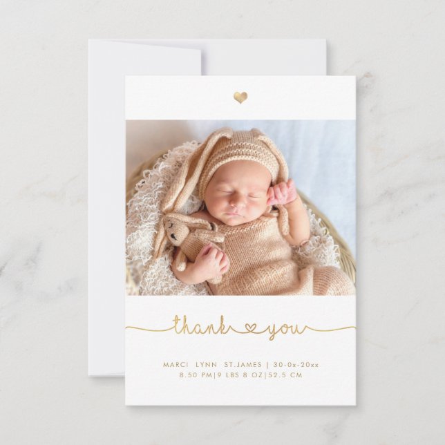 Baby Dusche Vielen Dank Imitats Gold Chic Liebe Sc Dankeskarte (Vorderseite)