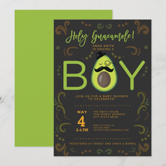 Baby Dusche von Heiligen Guacamole Boy Taco Einladung (Vorne/Hinten)