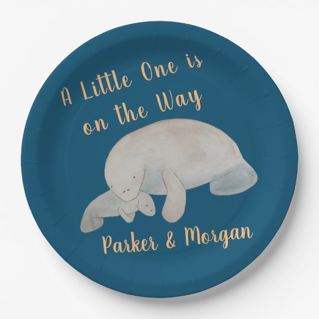 Baby-Dusche von Ocean Animal Manatee Pappteller (Vorderseite)