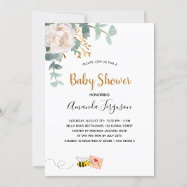 Baby Dusche weiße Blütenpflanze Biene Einladung