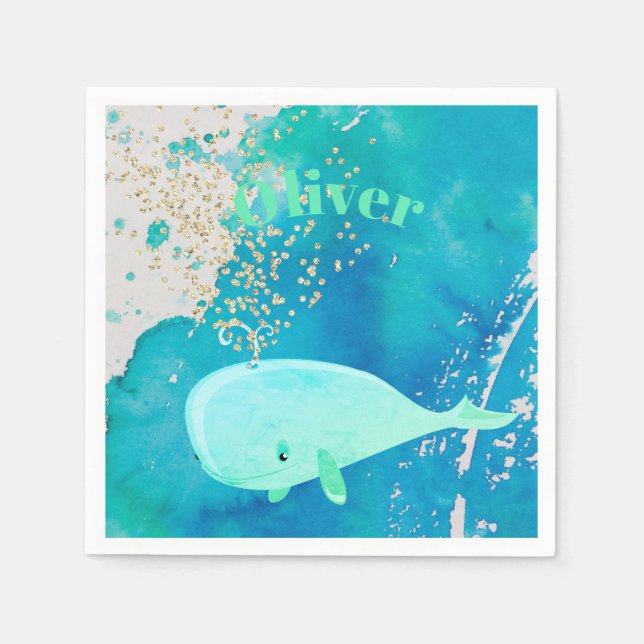 Baby Dusche Whale Sparkle Blue Nautical Personal Serviette (Vorderseite)