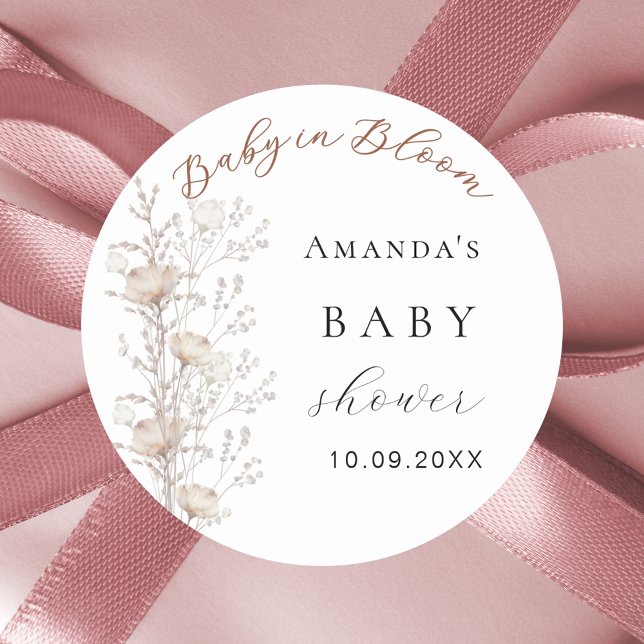 Baby Dusche Wildblume Blüte beige Creme Runder Aufkleber (Von Creator hochgeladen)