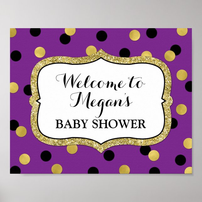 Baby Dusche Willkommen Lila Black Gold Confetti Poster (Vorne)