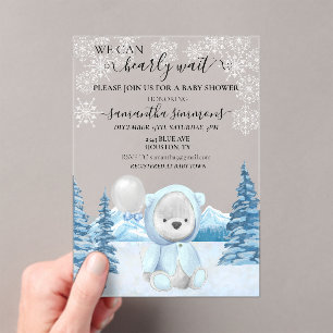Baby Dusche Winter Teddy Bear Acryleinladungen