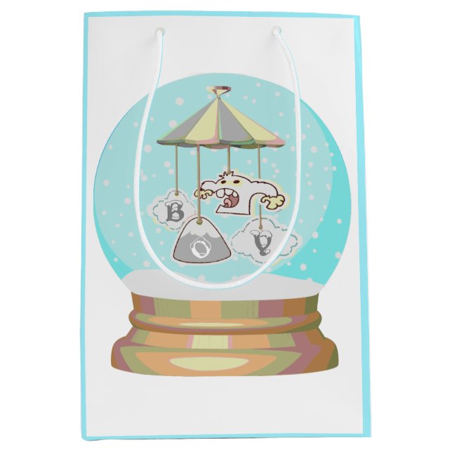 Baby Dusche Winterschnee Yeti Schneedecke blau wei Mittlere Geschenktüte (Vorderseite)