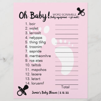 Baby Dusche Word Scramble Pink