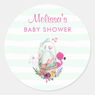 Baby Duschei mit Flamingo & Bunny Runder Aufkleber