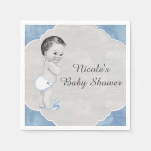 Baby-Duschen-blauer Vintager kleiner Pastelljunge Serviette
