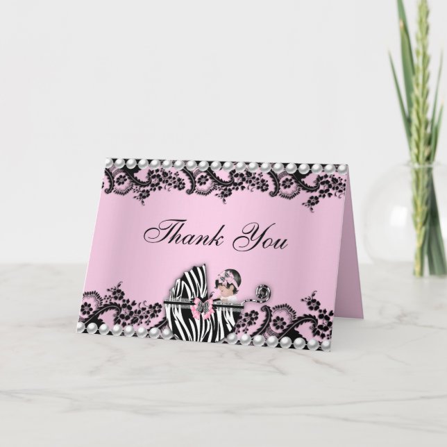 Baby-Duschen-danken niedlicher Baby-MädchenZebra Dankeskarte (Vorderseite)
