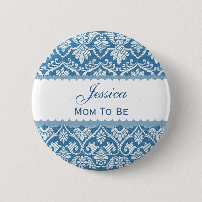 Baby-Duschen-Mama, zum Damast V02 BLAU zu sein Button (Vorderseite)