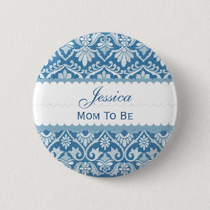 Baby-Duschen-Mama, zum Damast V02 BLAU zu sein Button