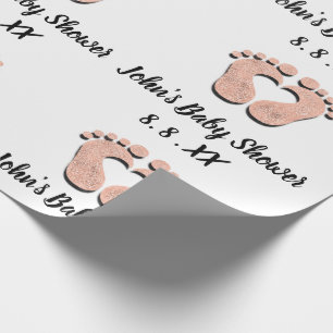 Baby-Duschen-Namen-Datums-Fußherz Schwarz-weiße Geschenkpapier