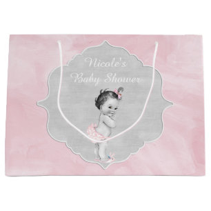 Baby-Duschen-Pastellrosa-Vintages kleines Mädchen Große Geschenktüte