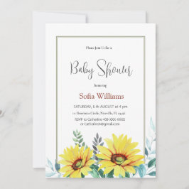 Baby Duschkarte mit Sonnenblumen. Einladung