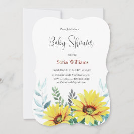 Baby Duschkarte mit Sonnenblumen. Einladung