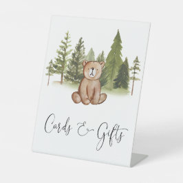 Baby-Duschkarten und Geschenke für Holzbären Sockelschild