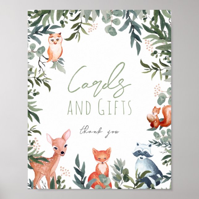 Baby-Duschkarten und Geschenkschild für Holztiere Poster (Vorne)