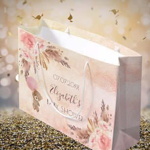 Baby Duschpampas Gras Rose Rosa Blumenstrauß Große Geschenktüte