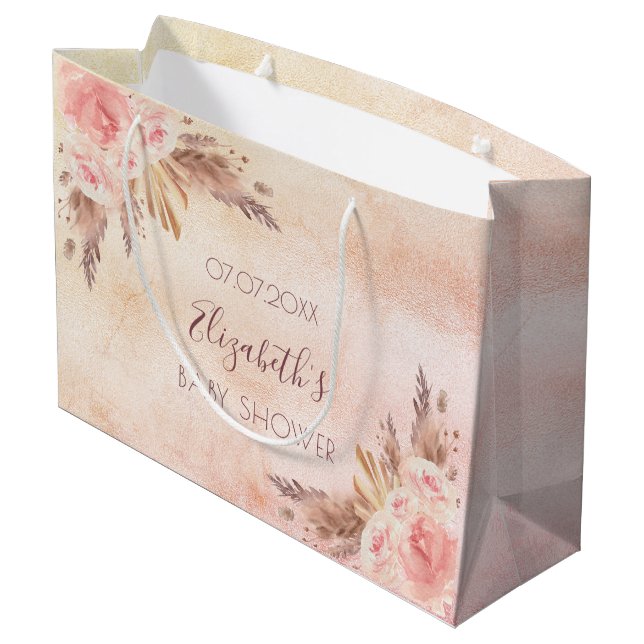 Baby Duschpampas Gras Rose Rosa Blüte Große Geschenktüte (Rückseite Schrägansicht)