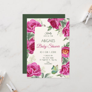 Baby-Duschparty mit rosa Blüten Einladung