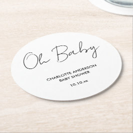 Baby Duschskript modern weiß und schwarz elegant Runder Pappuntersetzer