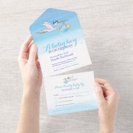 Baby Duschstort Lieferung Aquarell blau All In One Einladung