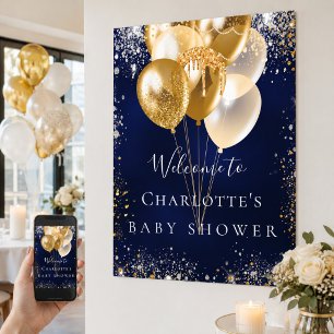 Baby Duwer Blue Gold Ballons willkommen Poster