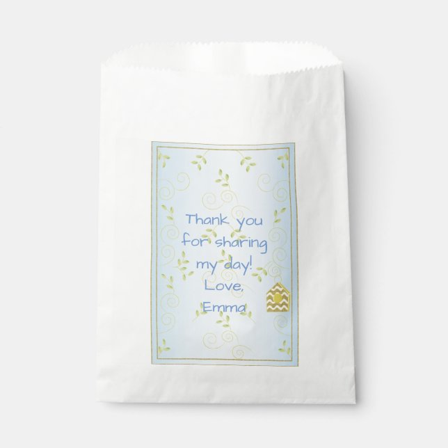 Baby Duwer Fevor Bag, Blue "Golden Birds" Geschenktütchen (Vorderseite)
