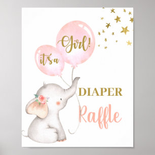 Baby Duwer Girl Elephant Diaper Raffle-Zeichen Poster