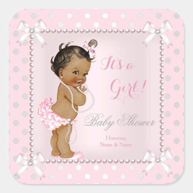 Baby Duwer Girl Pink Grau Pearl Ethnic Quadratischer Aufkleber (Vorderseite)