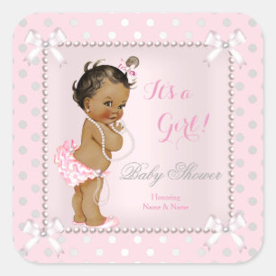 Baby Duwer Girl Pink Grau Pearl Ethnic Quadratischer Aufkleber