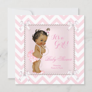 Baby Duwer Girl Pink Pearl White Zickzack Ethnic Einladung